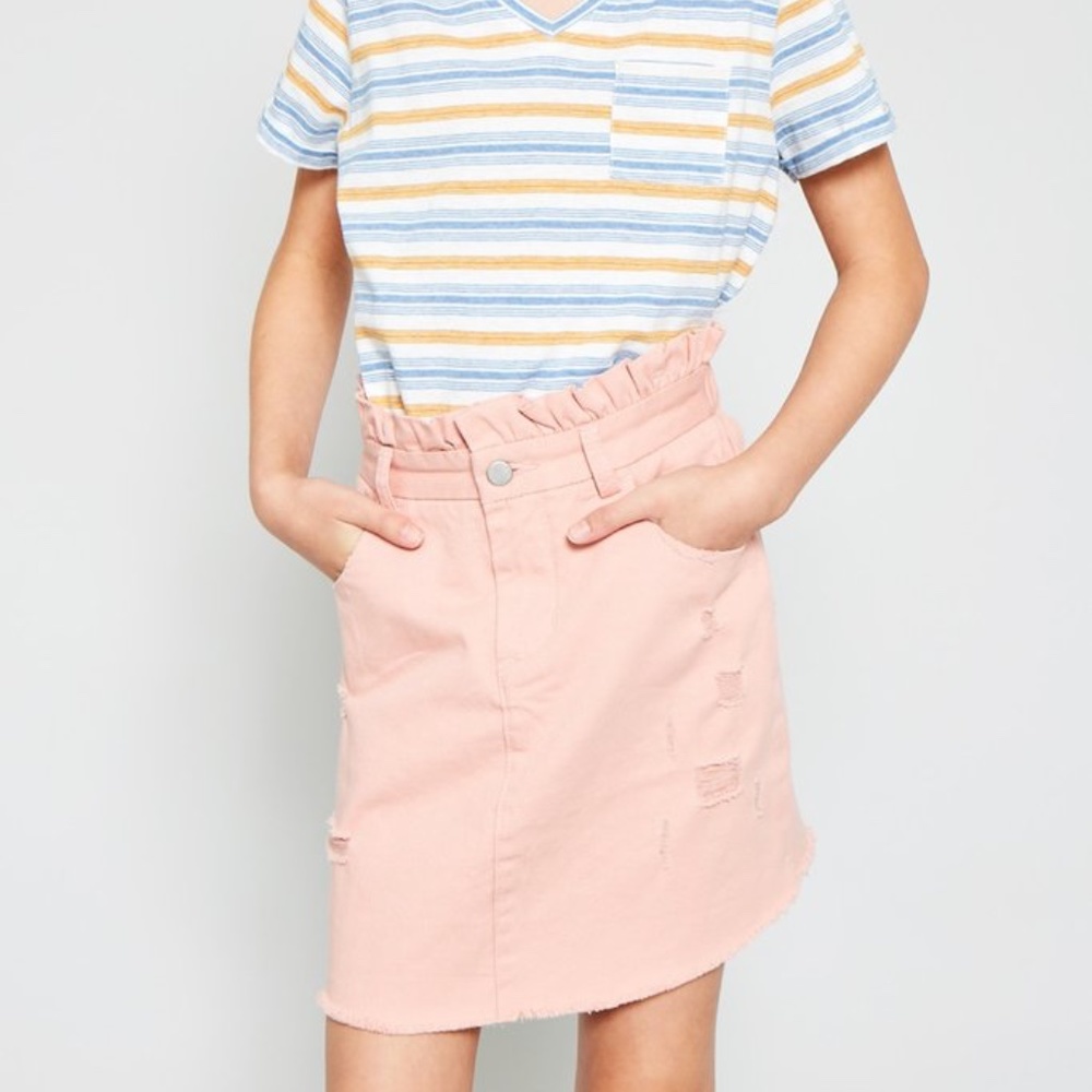 Hayden Girls Pink Paperbag Distressed Skirt